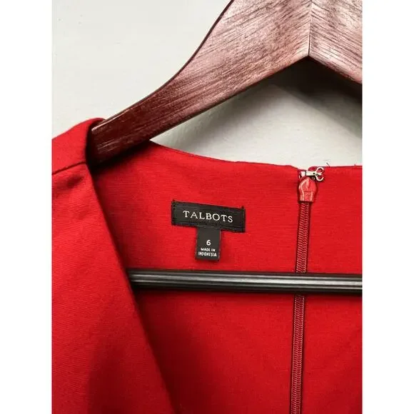 Talbots Dress Womens 6 Red peplum Short Sleeve Knit V-Neck‎ Stretch Classic - Picture 4 of 7